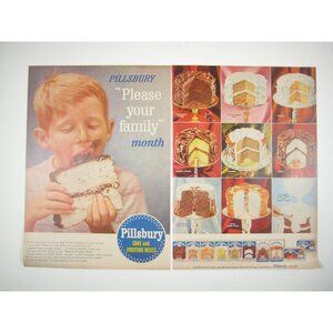 Pillsbury Cakes Frosting Mixes Child Eating Cake1956 Vintage Print Ad 2 Page